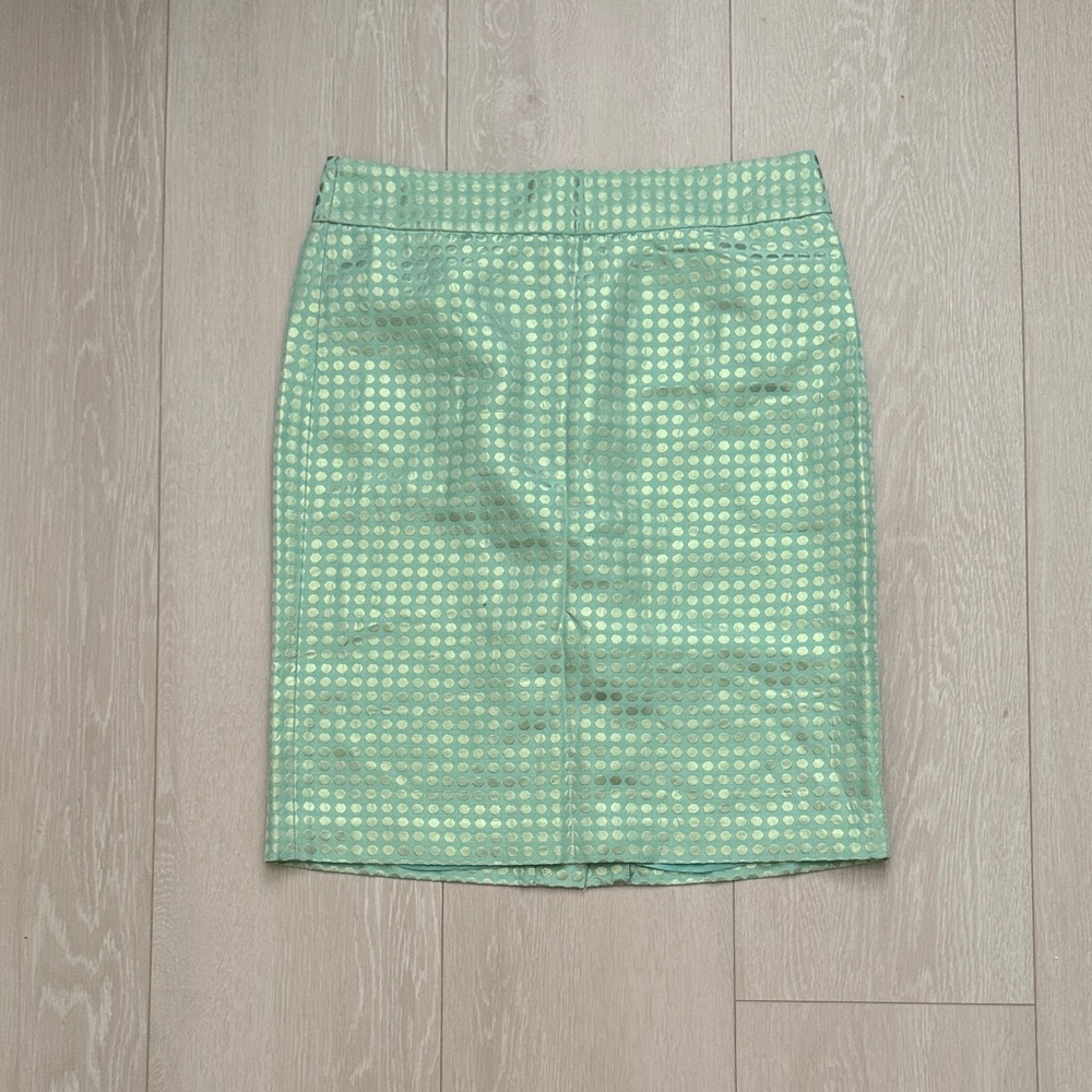 J. Crew Mint Green Polka Dot Pattern Pencil Skirt